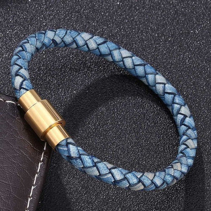 Braided Leather Bracelet-Gold Buckle