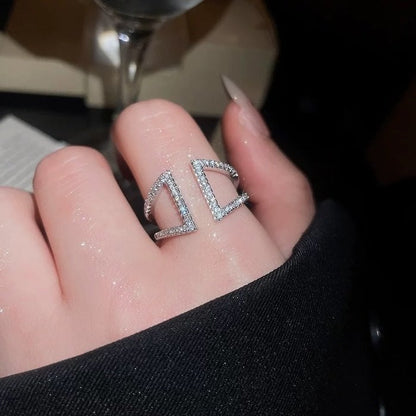 Geometric Pavé Open Ring