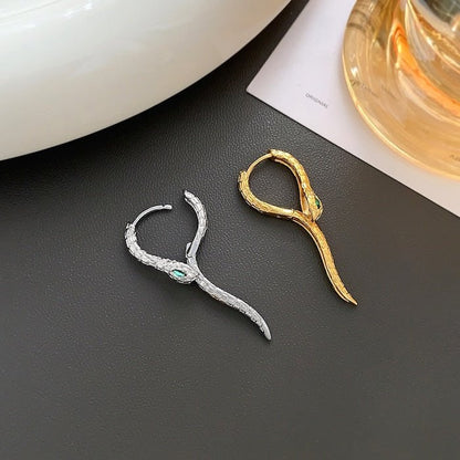Unique Green-eye Cobra Design Earrings - Gold n Silver