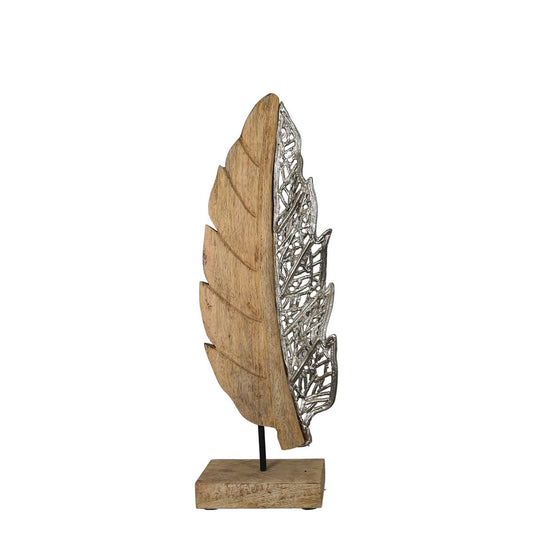 Mango wood/aluminum sculpture leaf "Jali" H.52cm