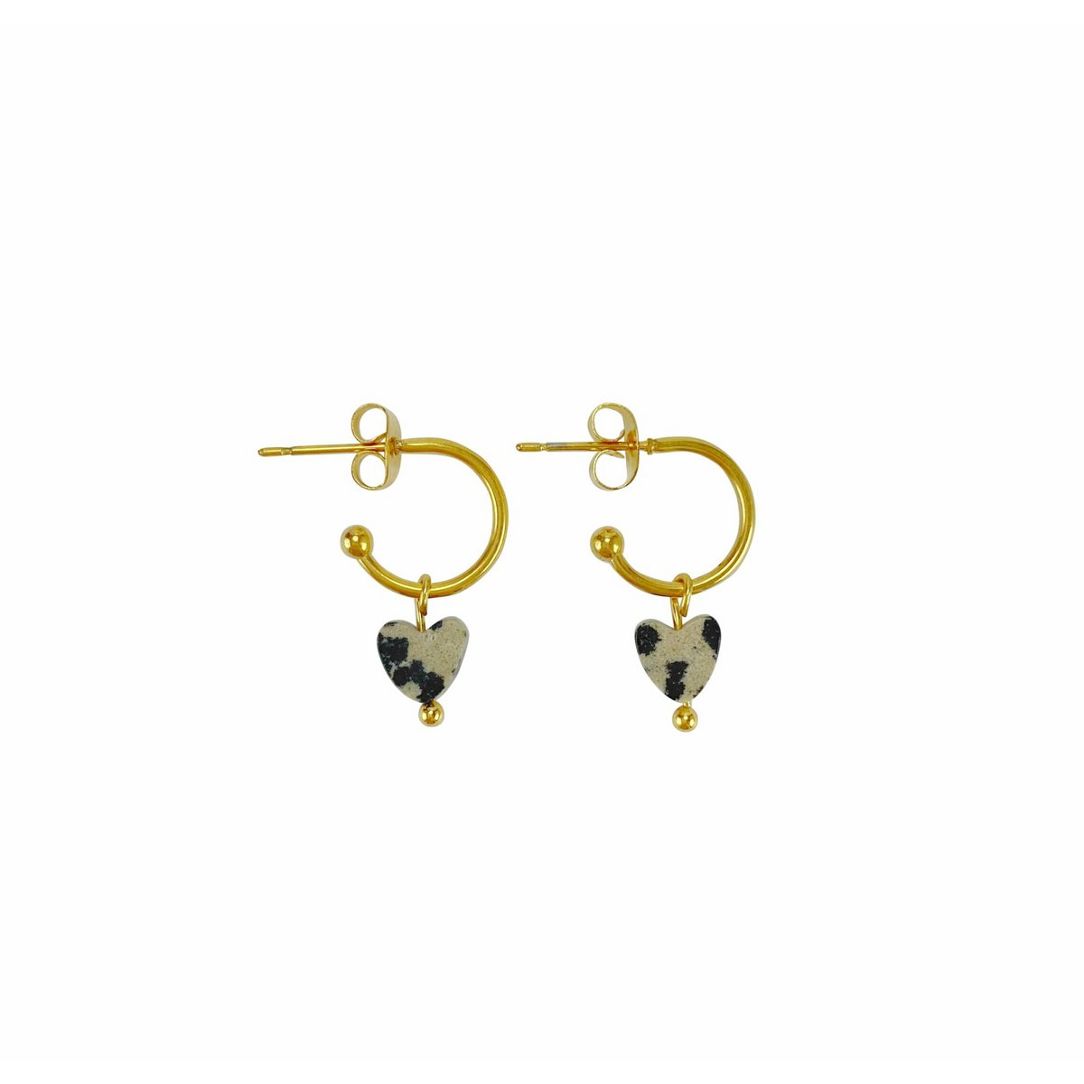 Earrings Dalmatian Jasper Heart - Gold