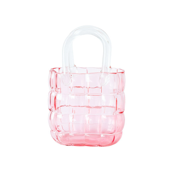 Transparent pink quilted handbag vase 19x10x27cm