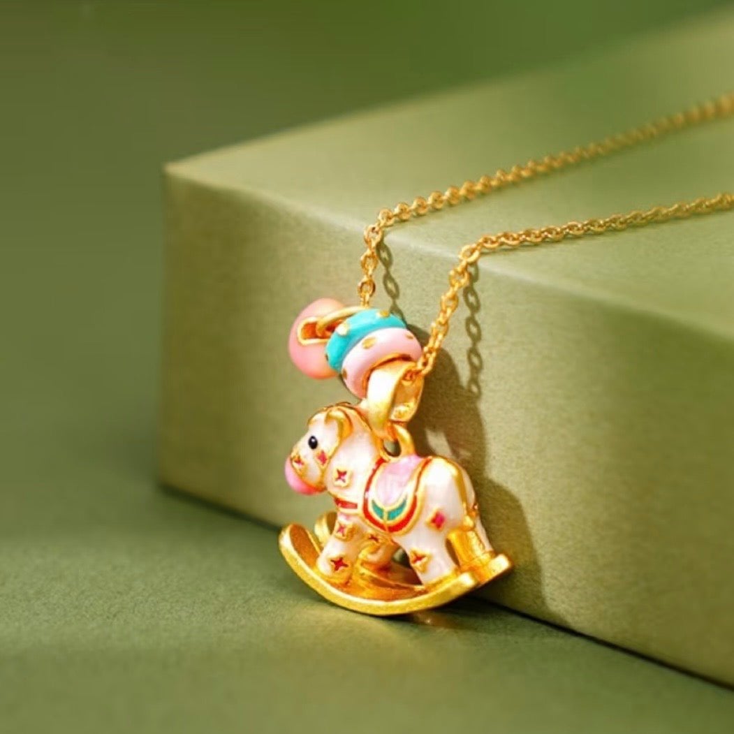 Enchanted Enamel Rocking Horse Charm Necklace