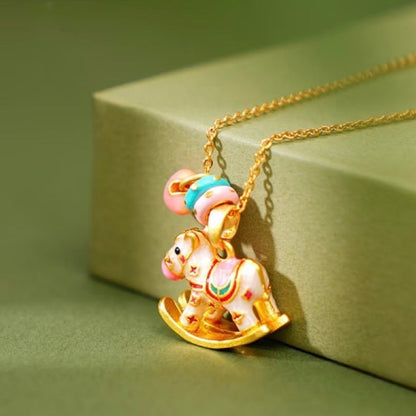 Enchanted Enamel Rocking Horse Charm Necklace