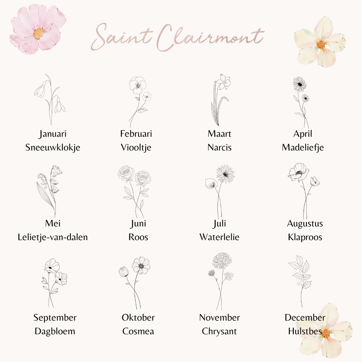 Birth Flower Necklace - Rose Gold (can be ordered per month)