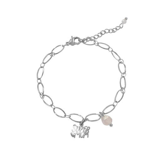 Super Mom & Rose Quartz Bracelet - Silver