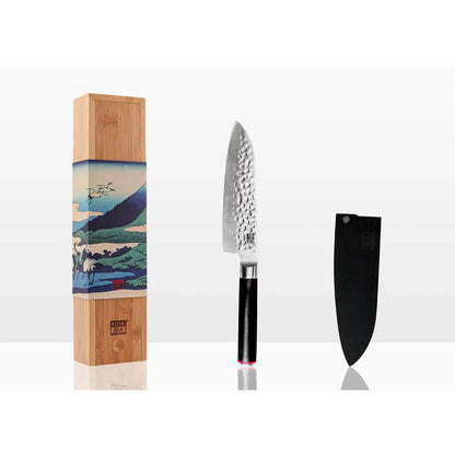 Knife - Santoku with bamboo Saya and bamboo box - 180 mm blade