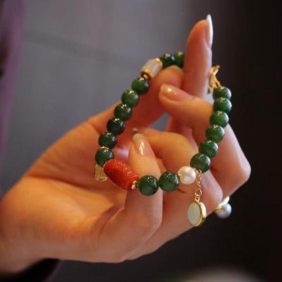 Hetian Jade Beads Tibetan Totem Bracelet