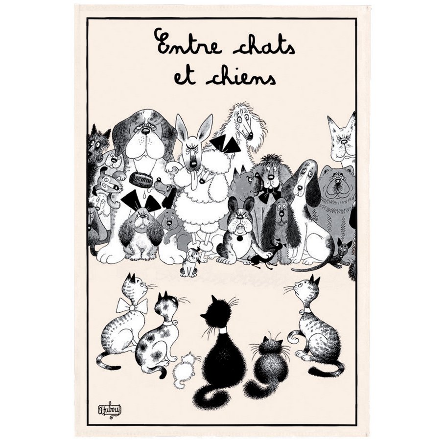 Dubout Tea Towel Between Cats And Dogs Ecru 48 X 72