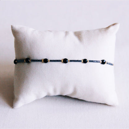Gemstone bracelet with Miyuki – black/anthracite