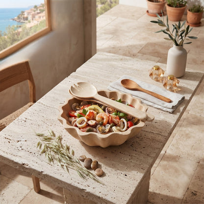 Corolla salad bowl in travertine effect resin