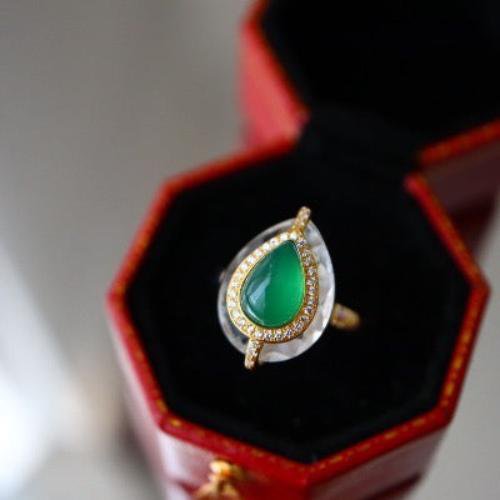 Royal Pear-cut Green Onyx Ring - adjustable