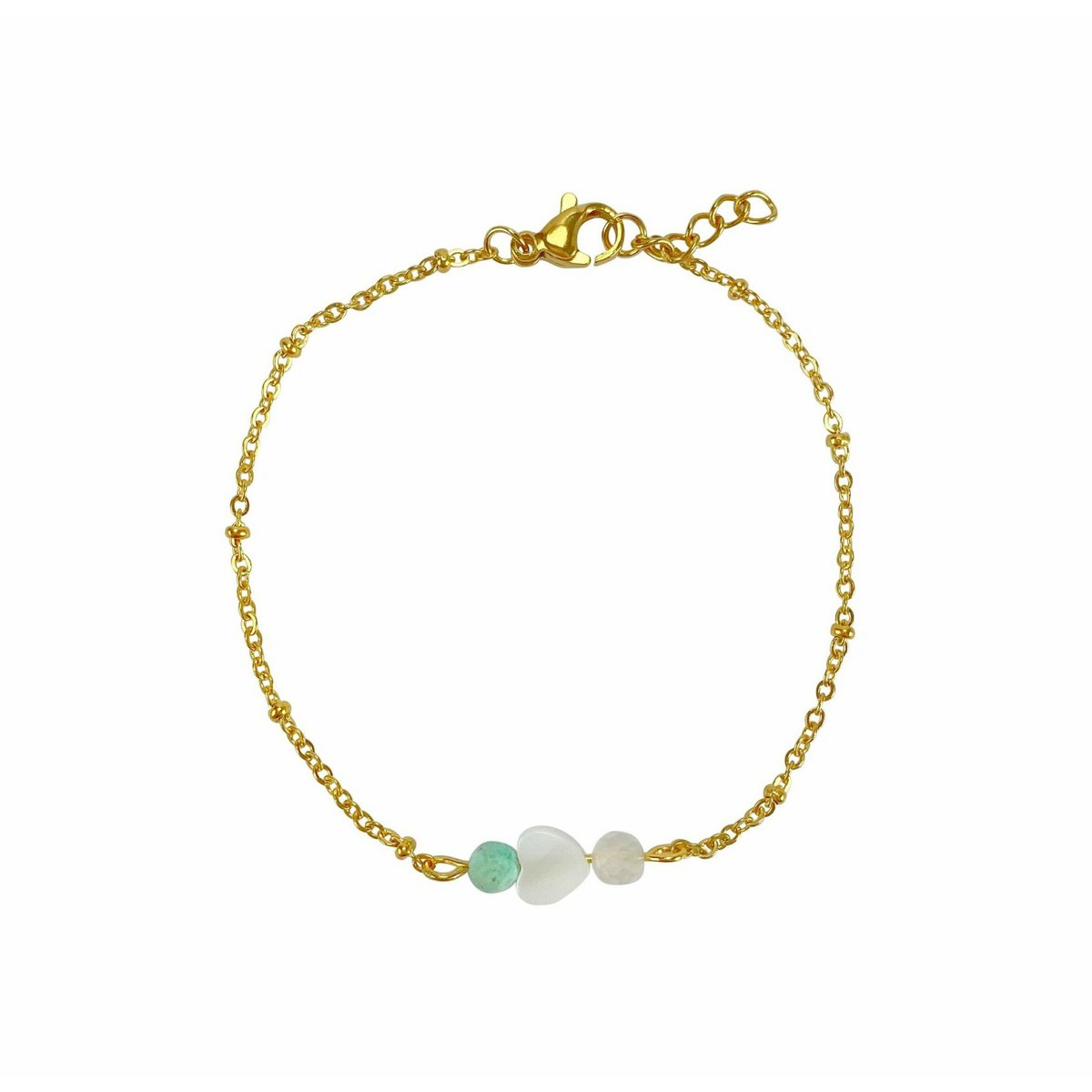 Bracelet Turquoise, Shell Heart & Moonstone - Gold