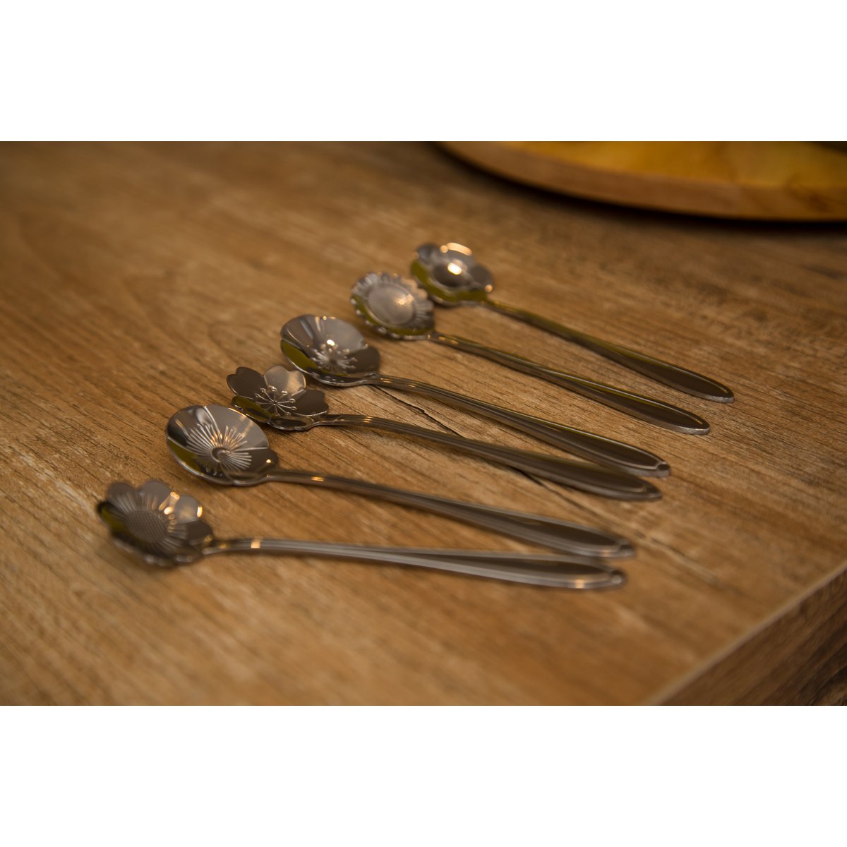 ASSORTED FLOWER CAKE SPOONS SILVER - SET OF 6