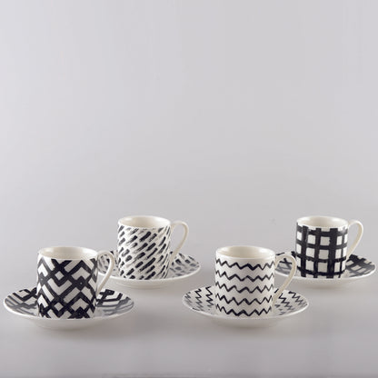 SET 4 COFFEE CUPS 90ML BLACK AND WHITE