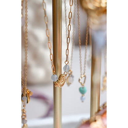 Necklace Twisted Heart, Amazonite and Aquamarine - Gold