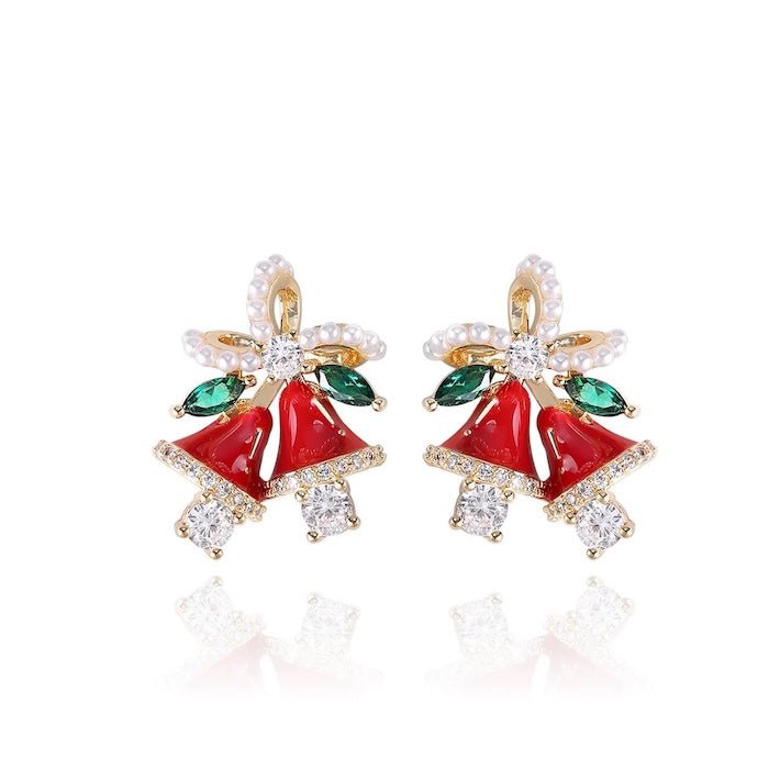 Christmas Red Bell Gold Plated Earrings