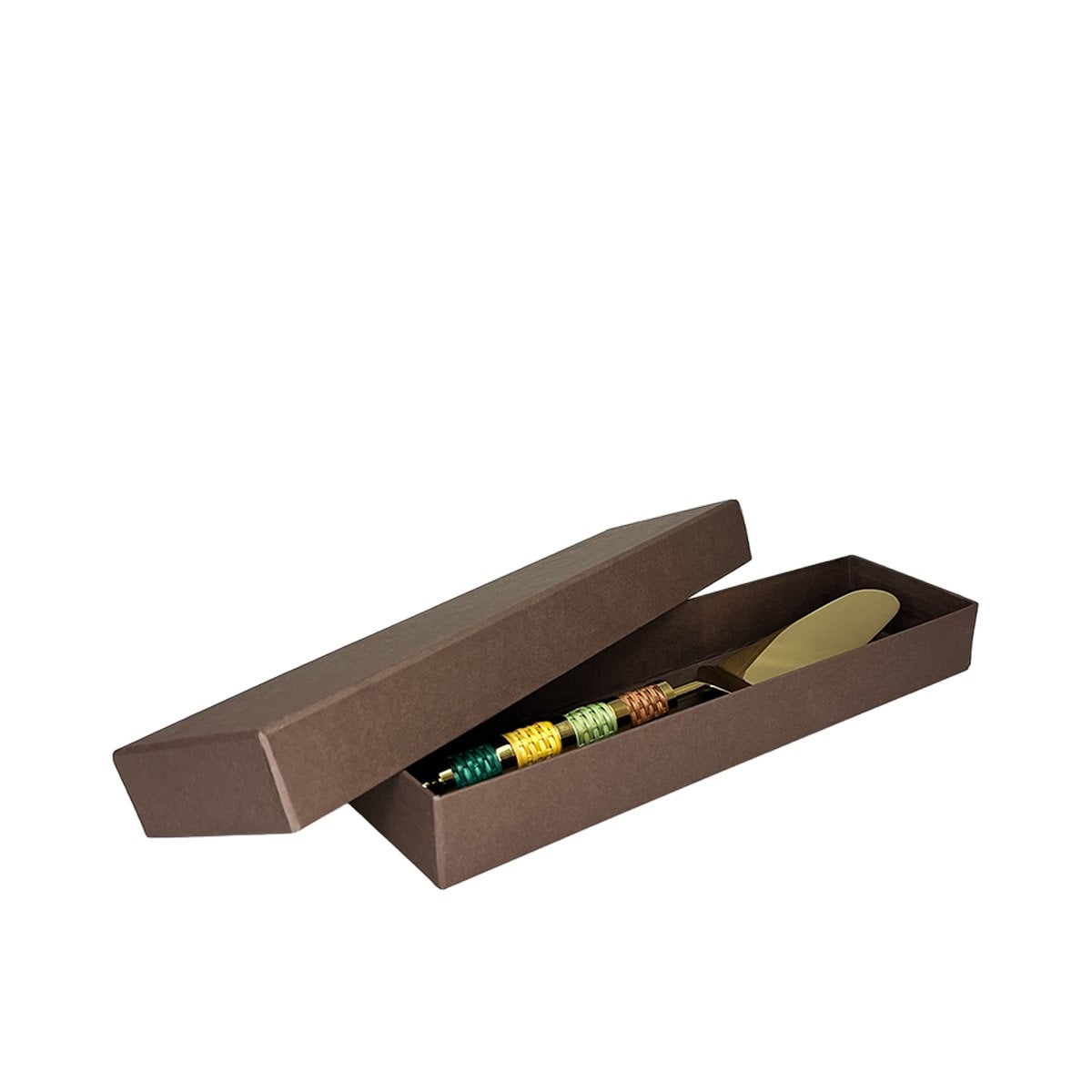 Golden pie server with multicolored braided handle