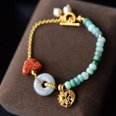 Jade Beads and Red Agate Goodluck Bracelet