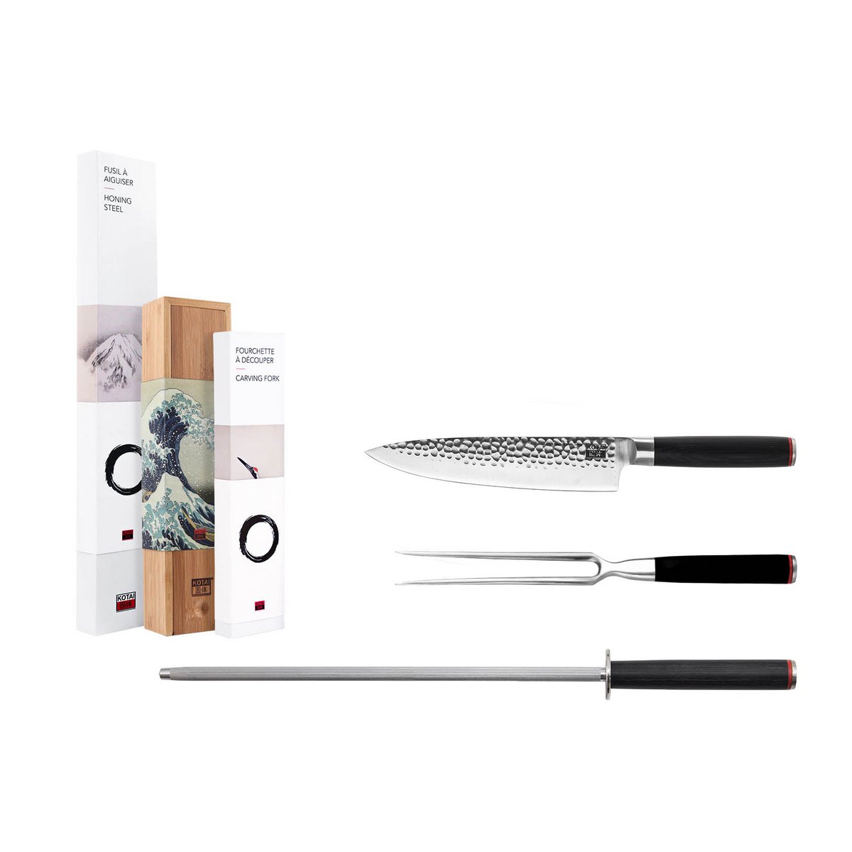 Knives and Kitchen Accessories Set - The BBQ Set: Gyuto (chef knife) + carving fork + honing steel