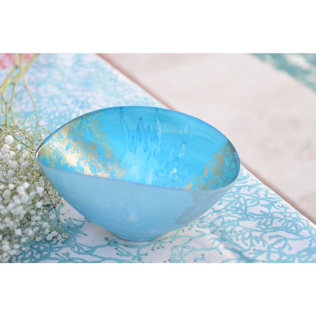 COUPE OVALE BLEUE ET DOREE 26.5X14.3X11.5CM