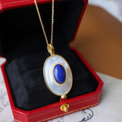 Lapis Lazuli MOP Large Oval Pendant Necklace