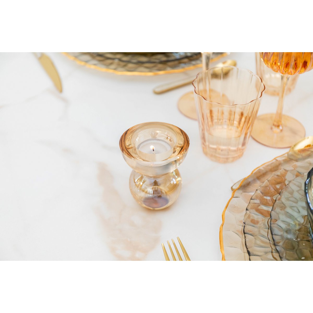 AMBER CRYSTAL CANDLE HOLDERS 7.5X7.5X8.5CM - SET OF 2