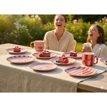 Cherry red striped dessert plates - set of 4