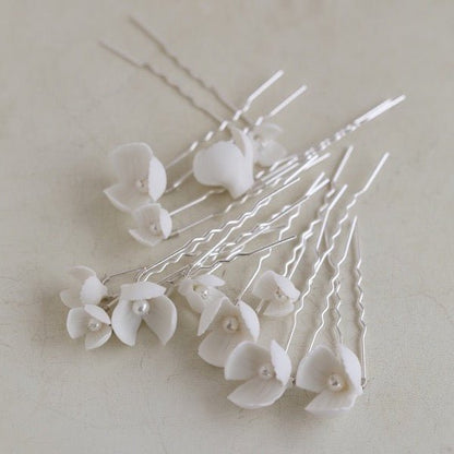 Handcrafted Ceramic Flowers Bridal Hairpins-One set of 8