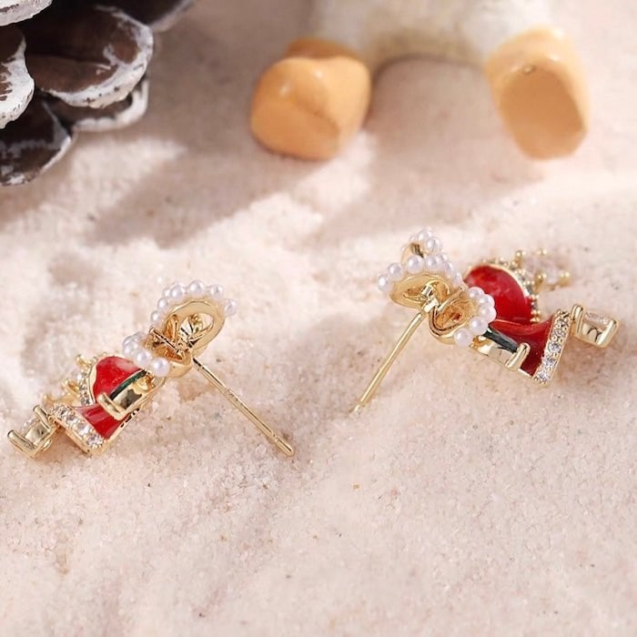 Christmas Red Bell Gold Plated Earrings