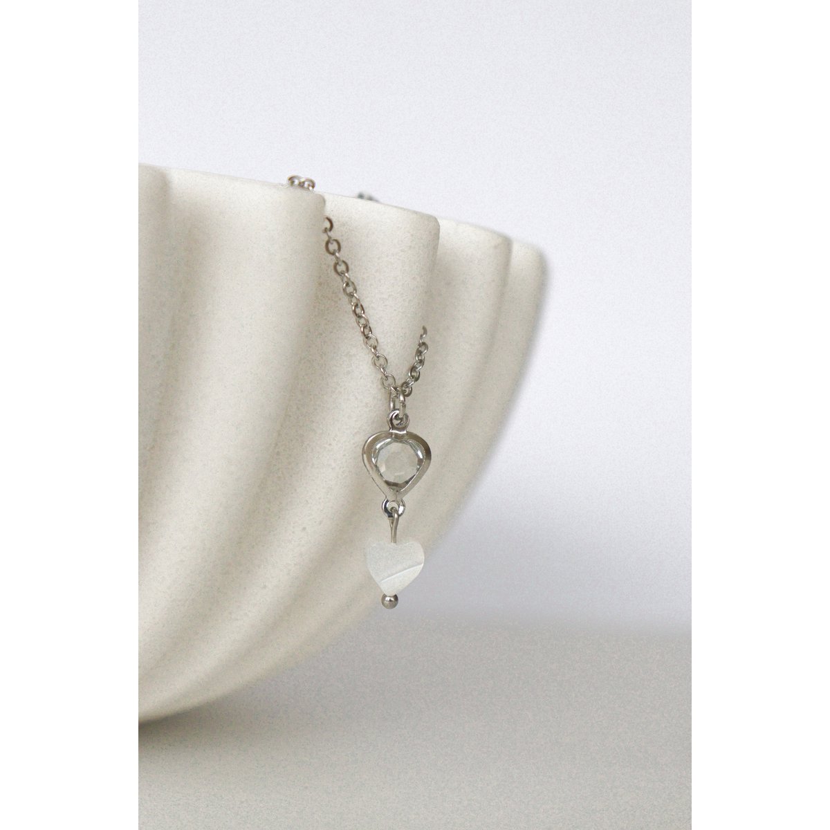 Kristal & Schelp Hart Ketting - Silver