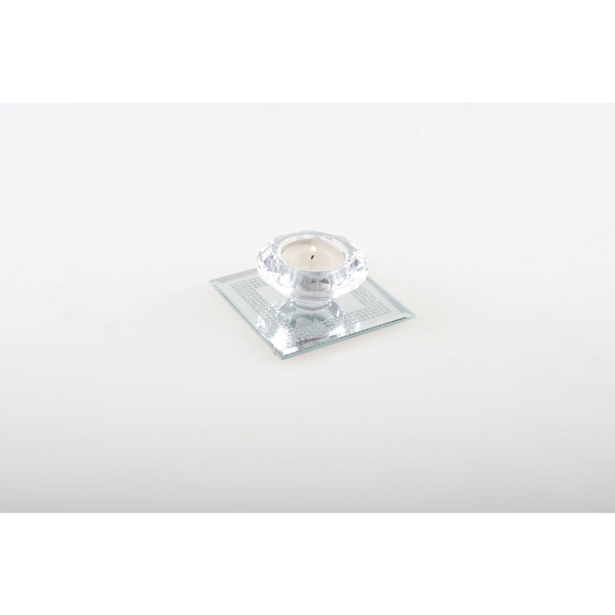9x9cm crystal candle on Carre Mirror Silver Support