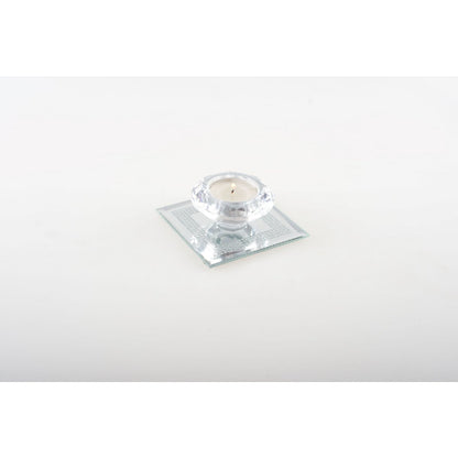 9x9cm crystal candle on Carre Mirror Silver Support