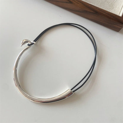 Minimalist Silver Necklace with Leather String