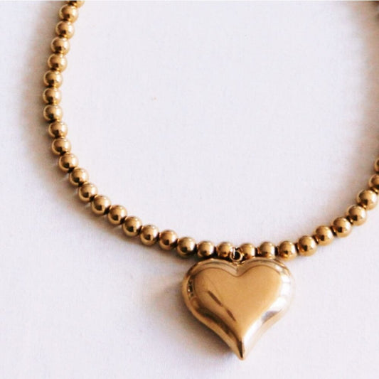 Beaded necklace with heart "XL" - gold