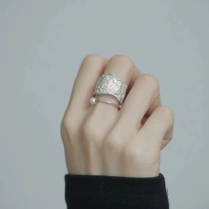 Sterling Silver Adjustable Textured Pearl Ring