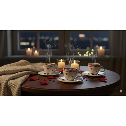 Heart coffee cups and saucers - set of 4