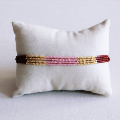 Quadruple miyuki bracelet - brown/lilac/gold-plated