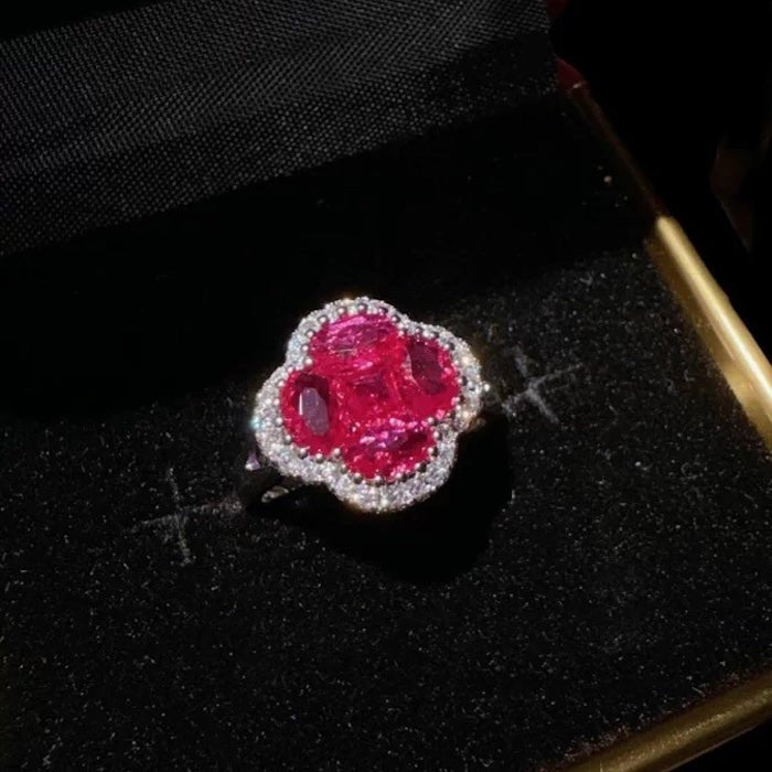 Vivid Ruby Flower Jewelry Set