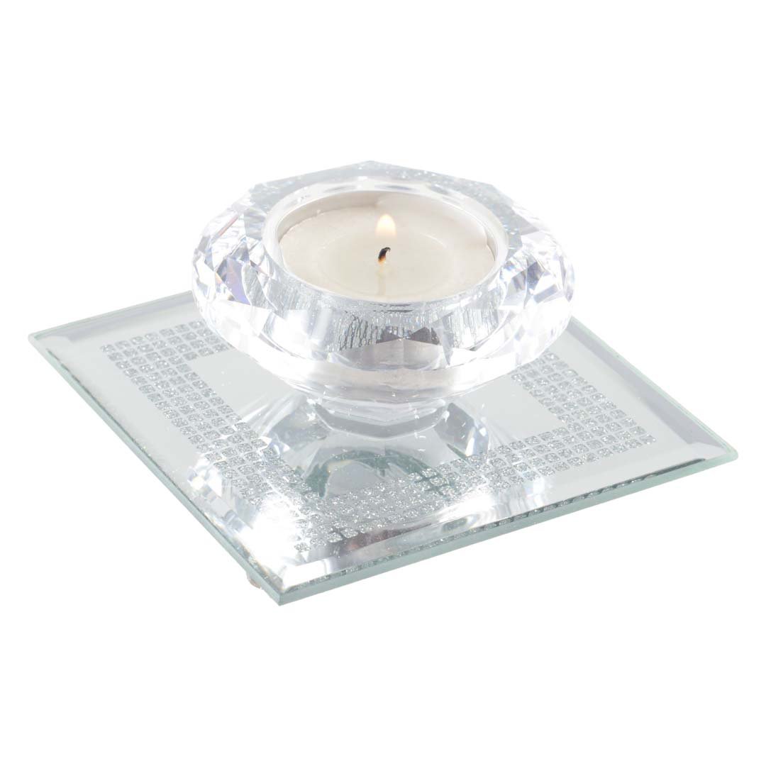 9x9cm crystal candle on Carre Mirror Silver Support