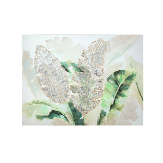 Wood/linen picture "Leaf flora"