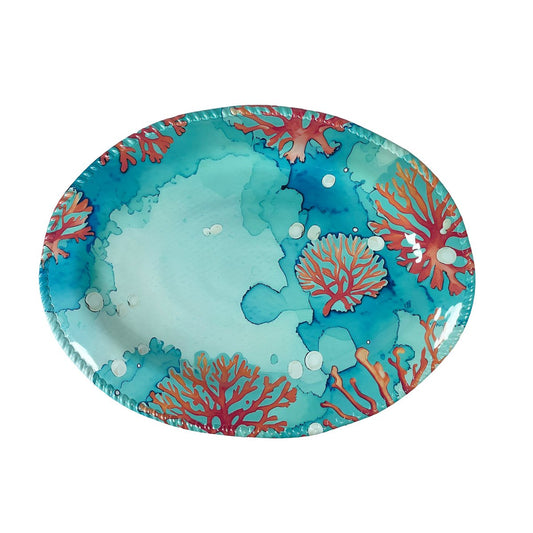 OVAL CORAL MELAMINE TRAY 43.5X21X2.5CM