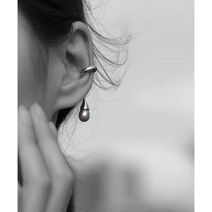 Geometric Line Ear Cuff with Pearl - One Piece