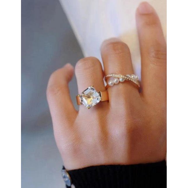 Clear Quartz Crystal Statement Ring-Adjustable