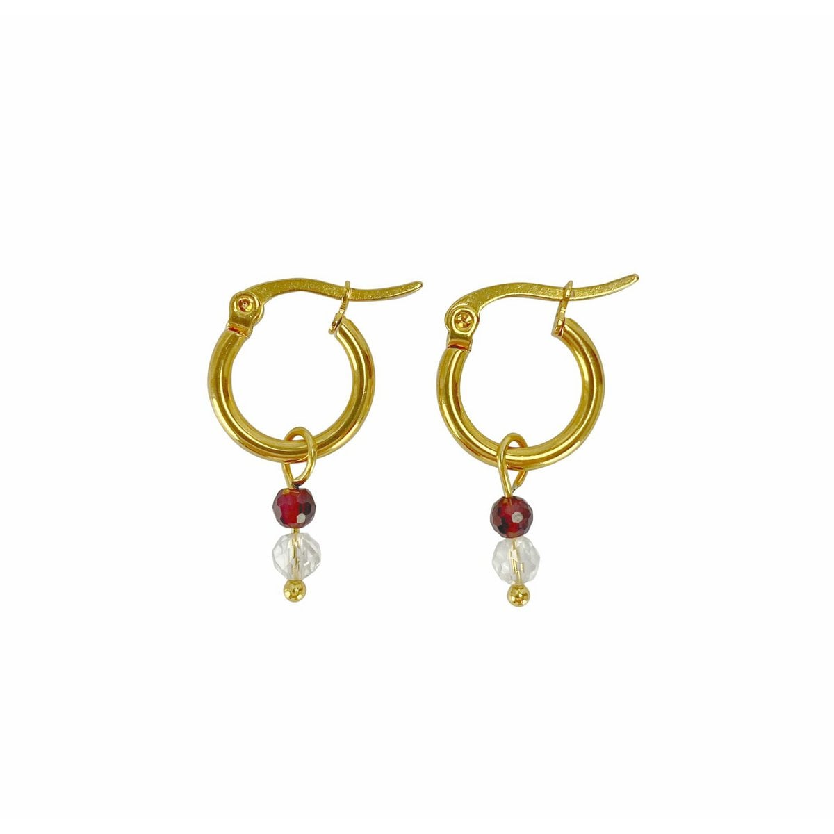 Earrings Rock Crystal & Garnet - Gold