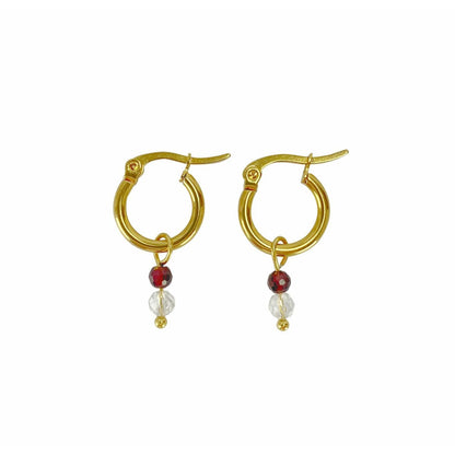 Earrings Rock Crystal & Garnet - Gold