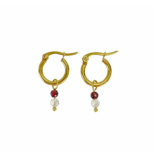 Earrings Rock Crystal & Garnet - Gold