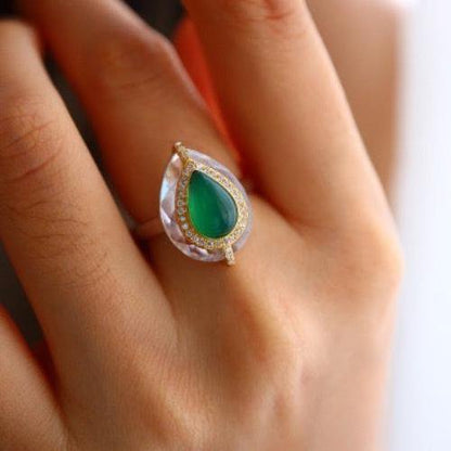 Royal Pear-cut Green Onyx Ring - adjustable