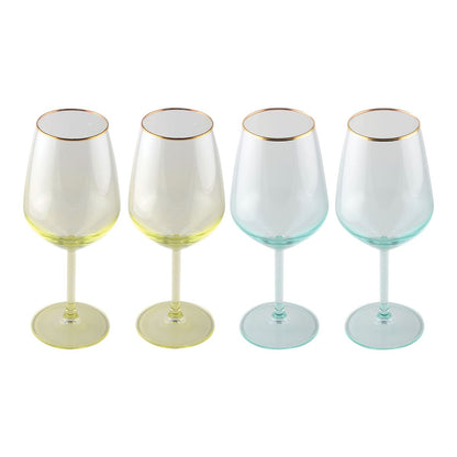 Green and yellow wine glasses - Lot of 4