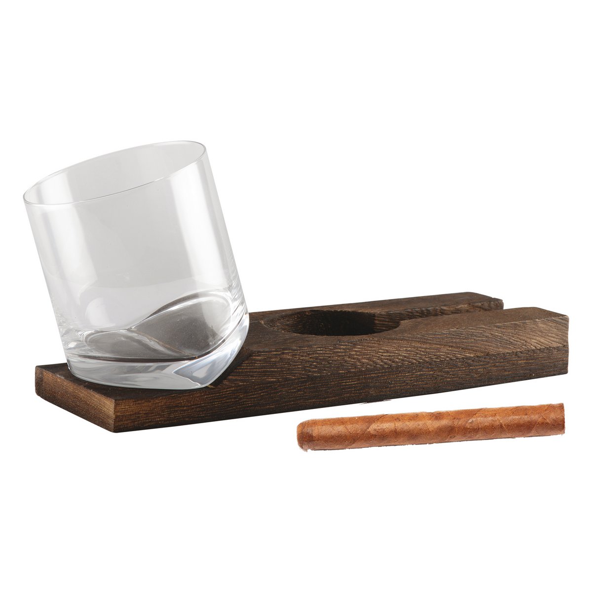 SLANTED WHISKEY GLASS ON WOODEN TRAY 150 ML